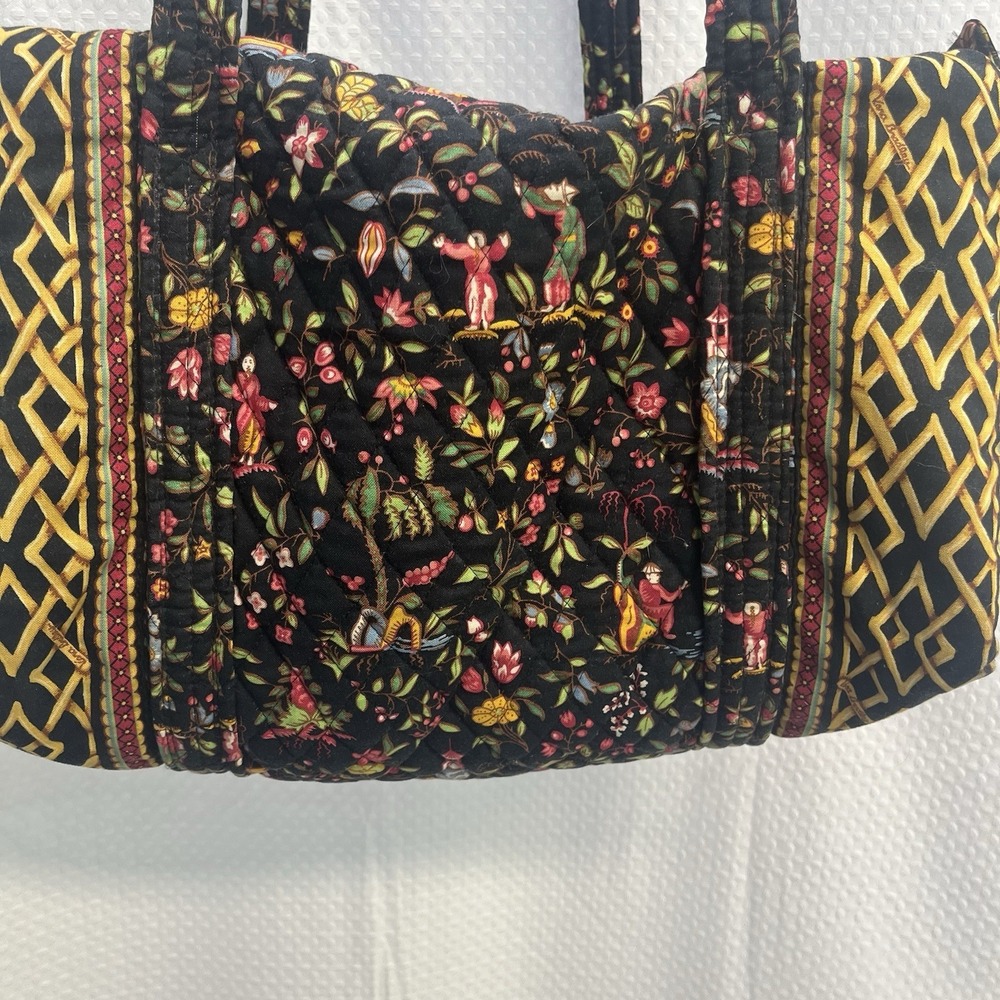 Vera Bradley Black Floral Ming Pattern Travel Bag Tote Quilted Overnight - Picture 2 of 8